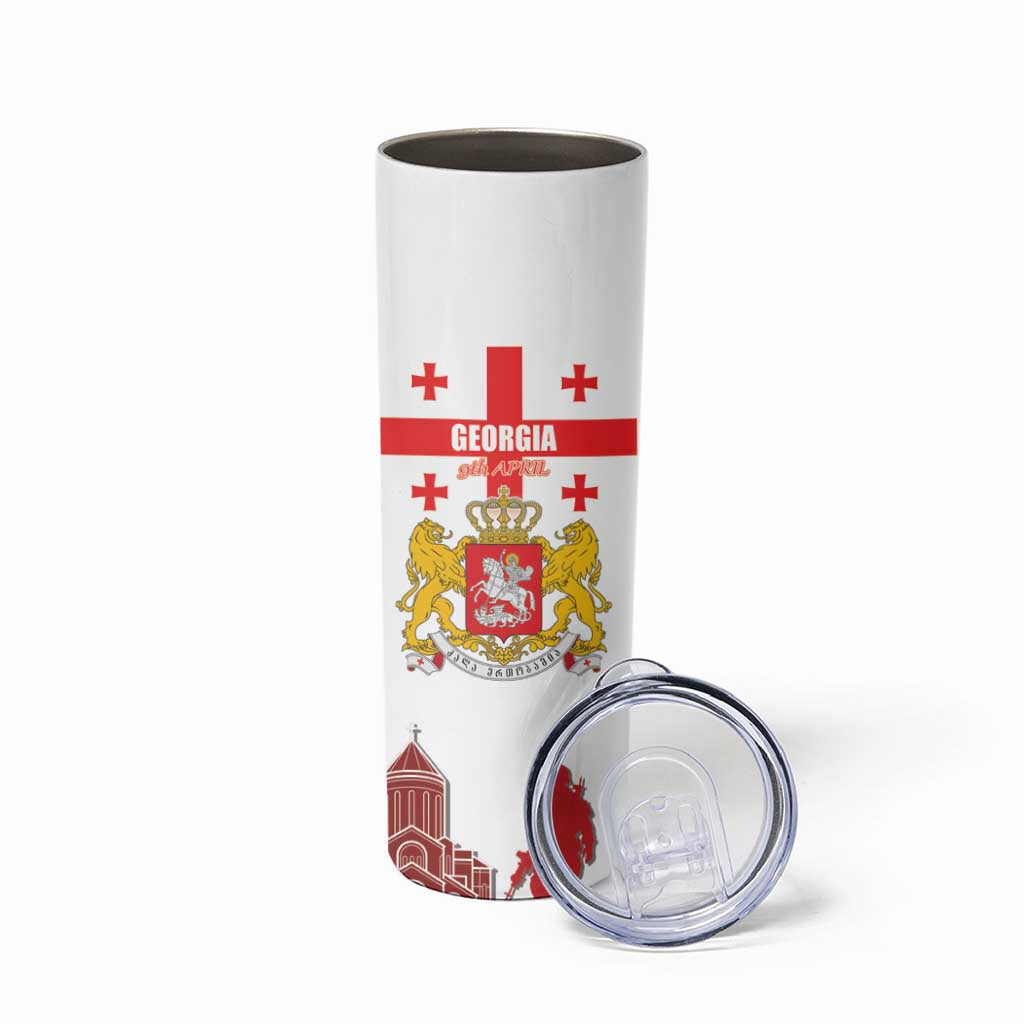 Personalized Georgia National Unity Day Skinny Tumbler 9th April with Coat of Arms and Flag