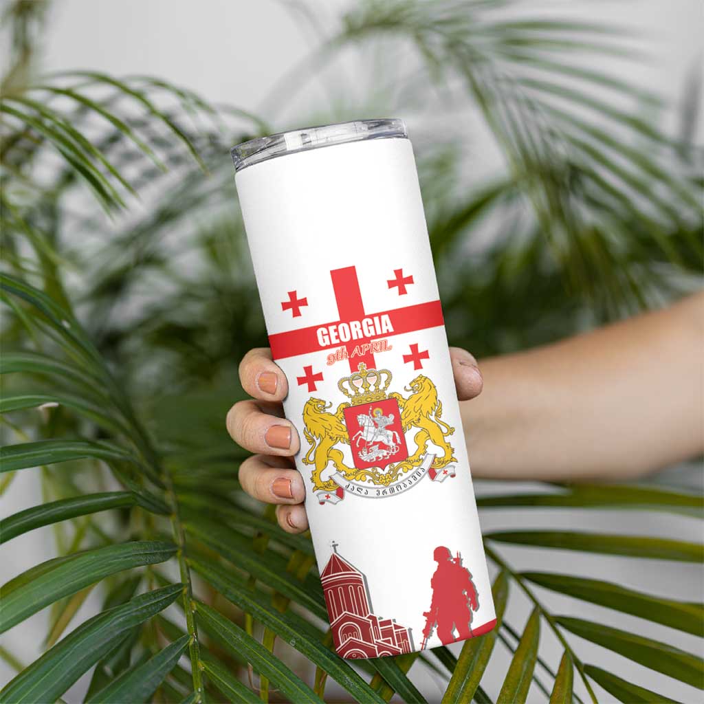 Personalized Georgia National Unity Day Skinny Tumbler 9th April with Coat of Arms and Flag