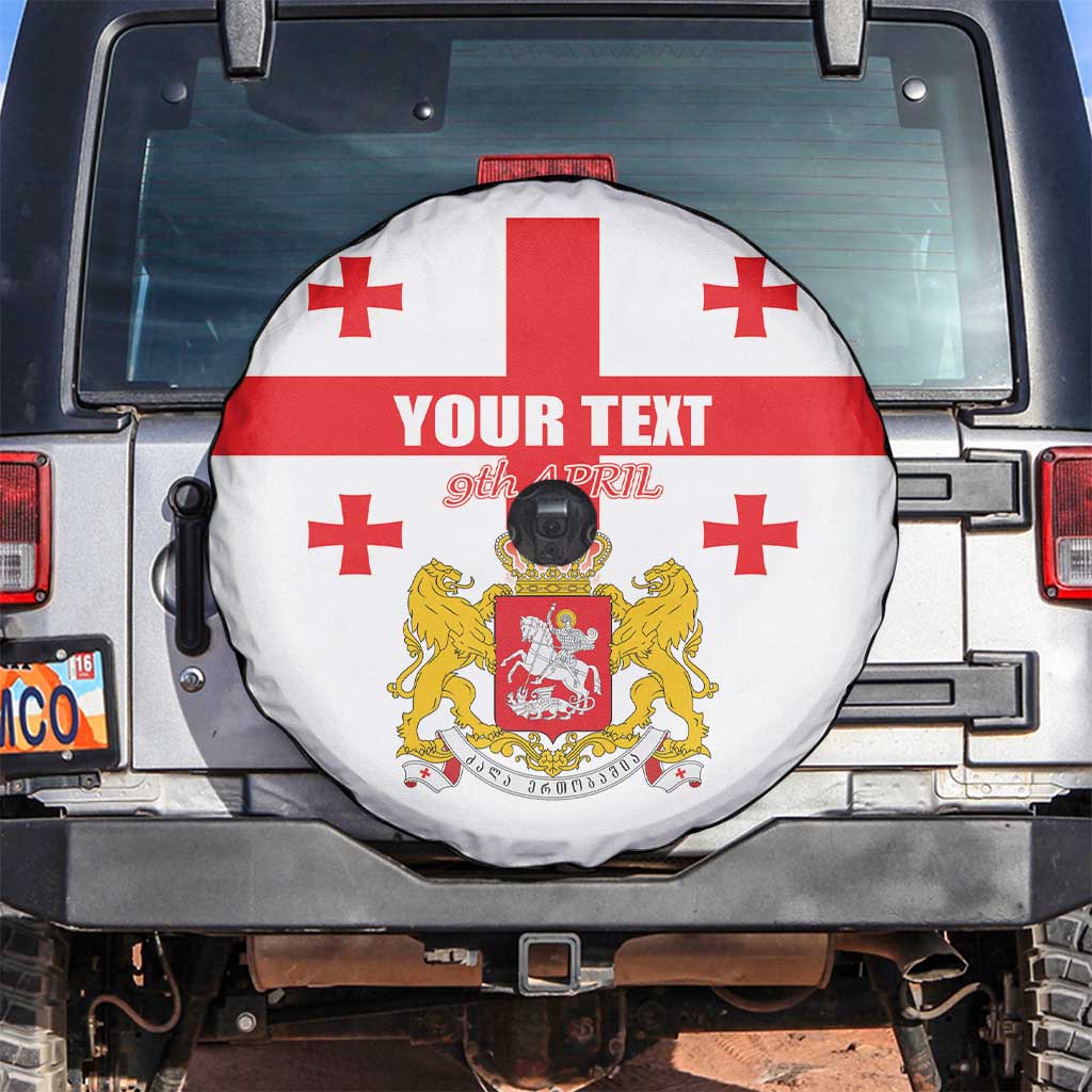 Personalized Georgia National Unity Day Spare Tire Cover 9th April with Coat of Arms and Flag