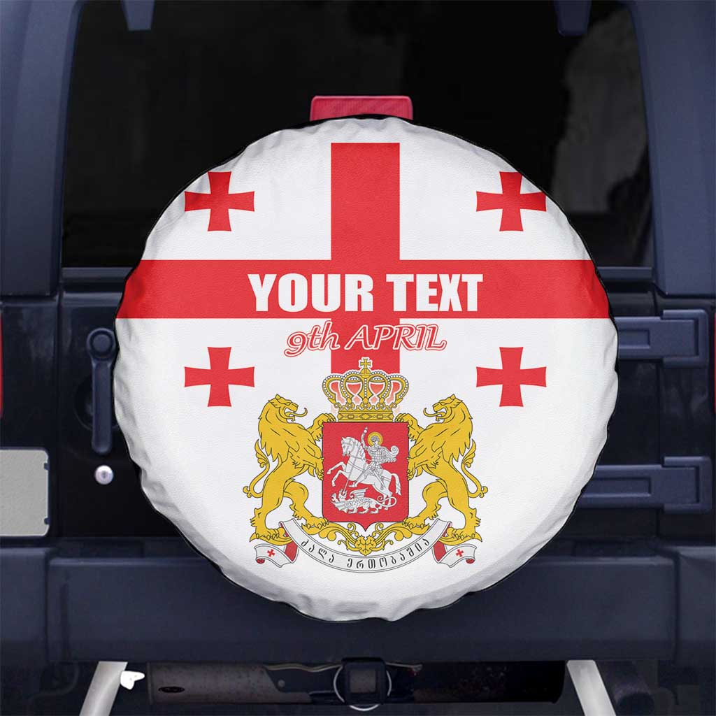 Personalized Georgia National Unity Day Spare Tire Cover 9th April with Coat of Arms and Flag