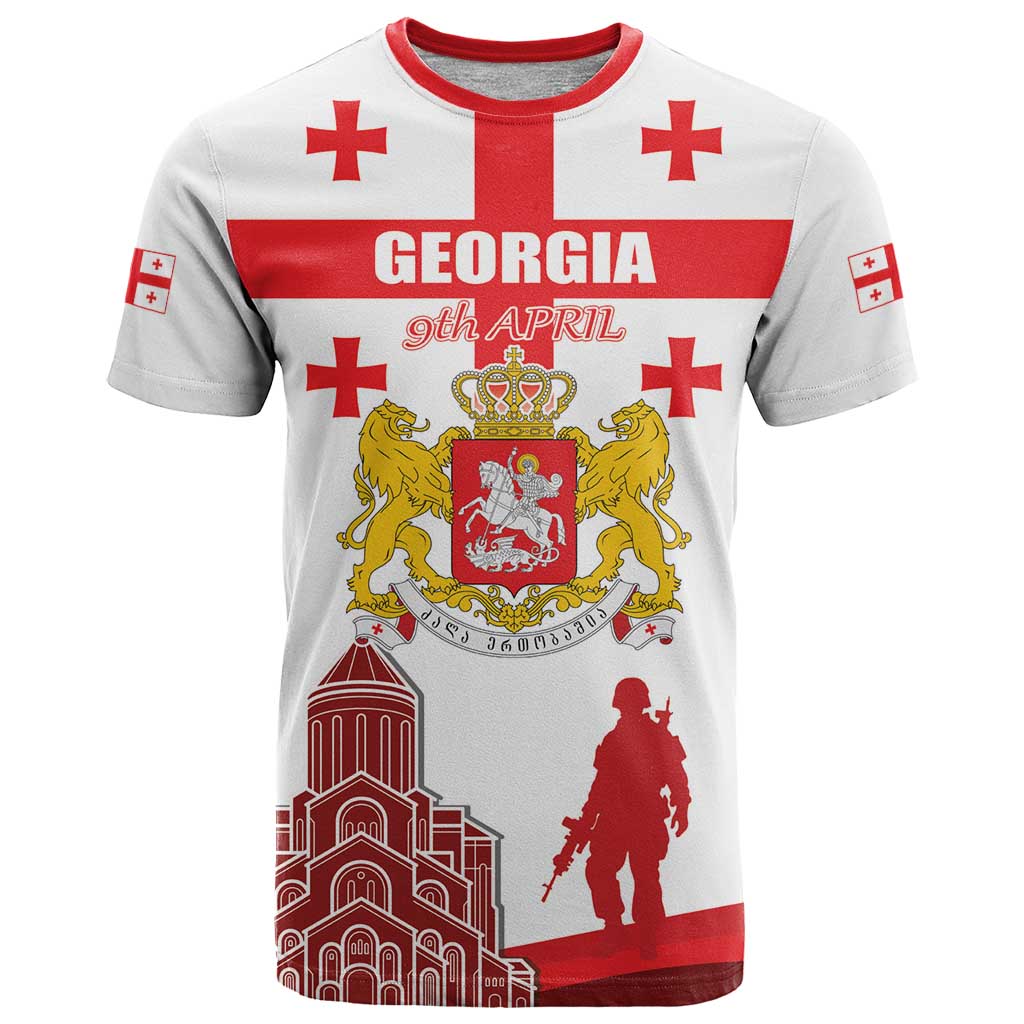 Personalized Georgia National Unity Day T Shirt 9th April with Coat of Arms and Flag