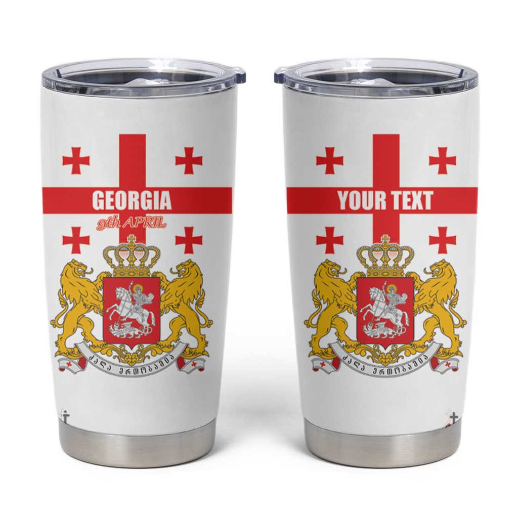 Personalized Georgia National Unity Day Tumbler Cup 9th April with Coat of Arms and Flag