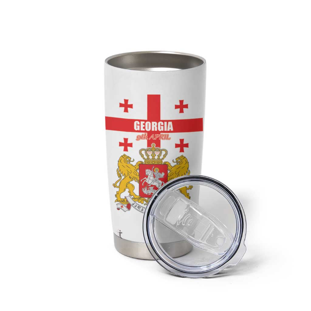 Personalized Georgia National Unity Day Tumbler Cup 9th April with Coat of Arms and Flag