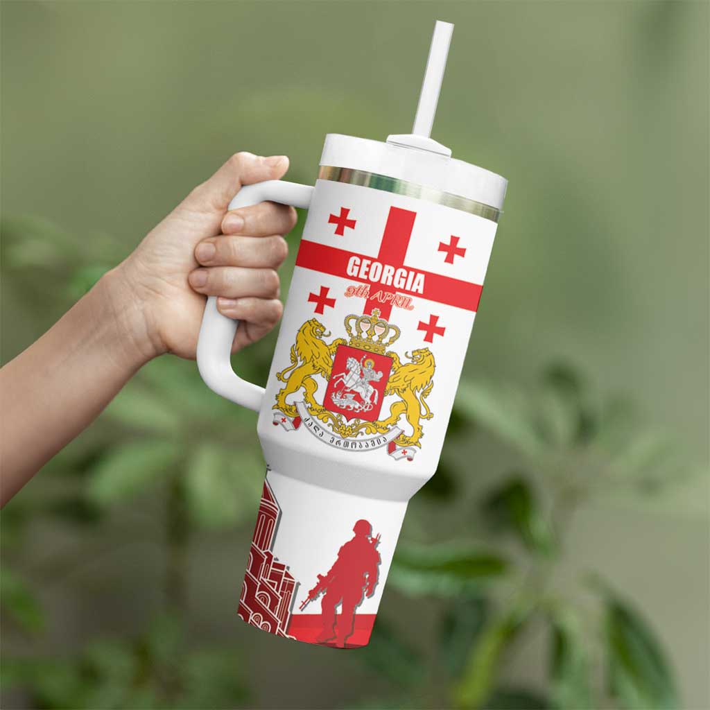 Personalized Georgia National Unity Day Tumbler With Handle 9th April with Coat of Arms and Flag