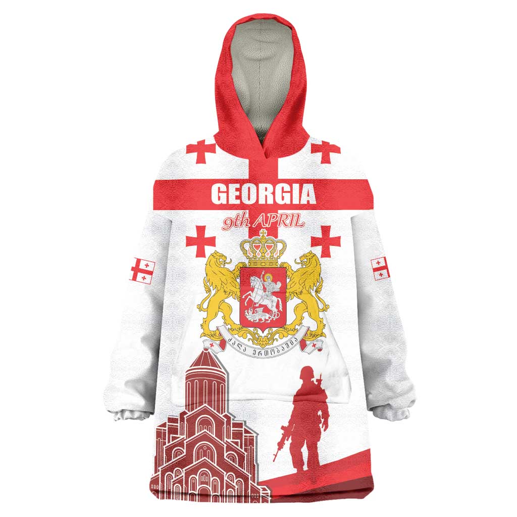 Personalized Georgia National Unity Day Wearable Blanket Hoodie 9th April with Coat of Arms and Flag