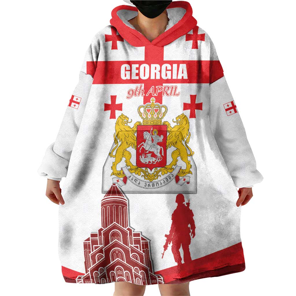 Personalized Georgia National Unity Day Wearable Blanket Hoodie 9th April with Coat of Arms and Flag