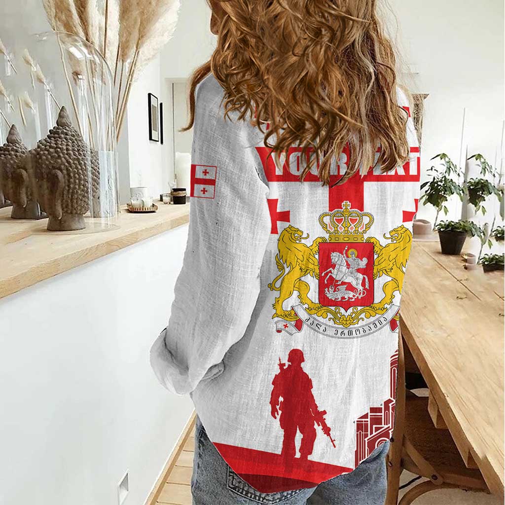 Personalized Georgia National Unity Day Women Casual Shirt 9th April with Coat of Arms and Flag