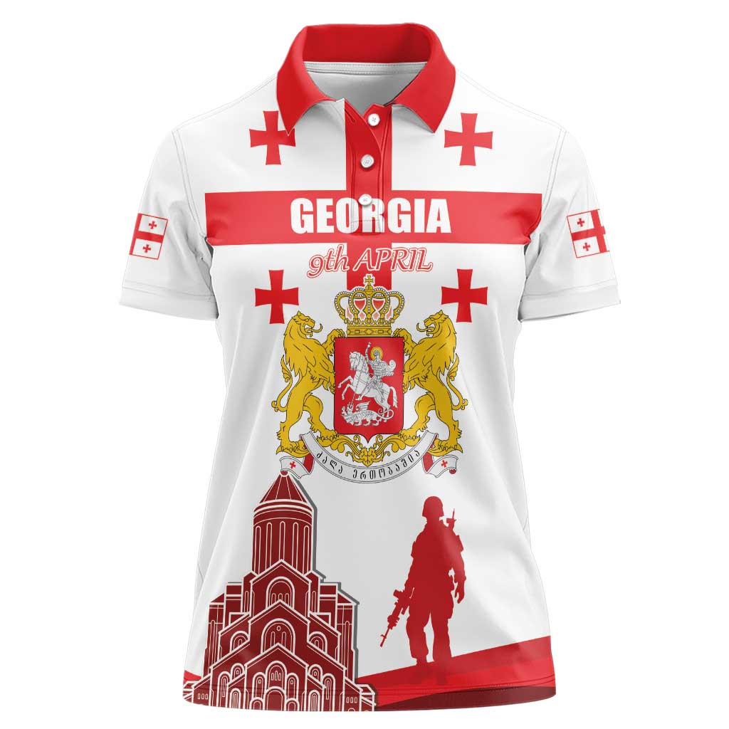 Personalized Georgia National Unity Day Women Polo Shirt 9th April with Coat of Arms and Flag