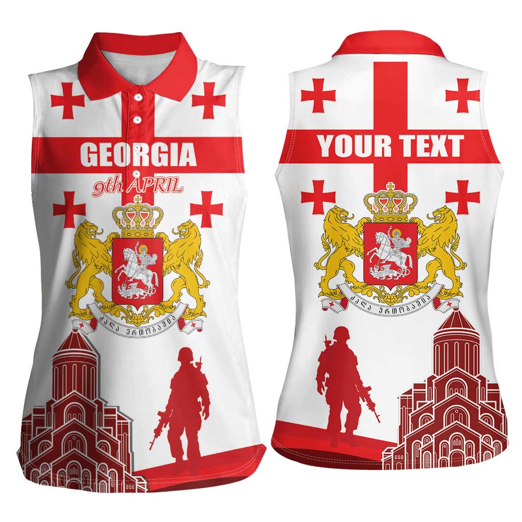 Personalized Georgia National Unity Day Women Sleeveless Polo Shirt 9th April with Coat of Arms and Flag