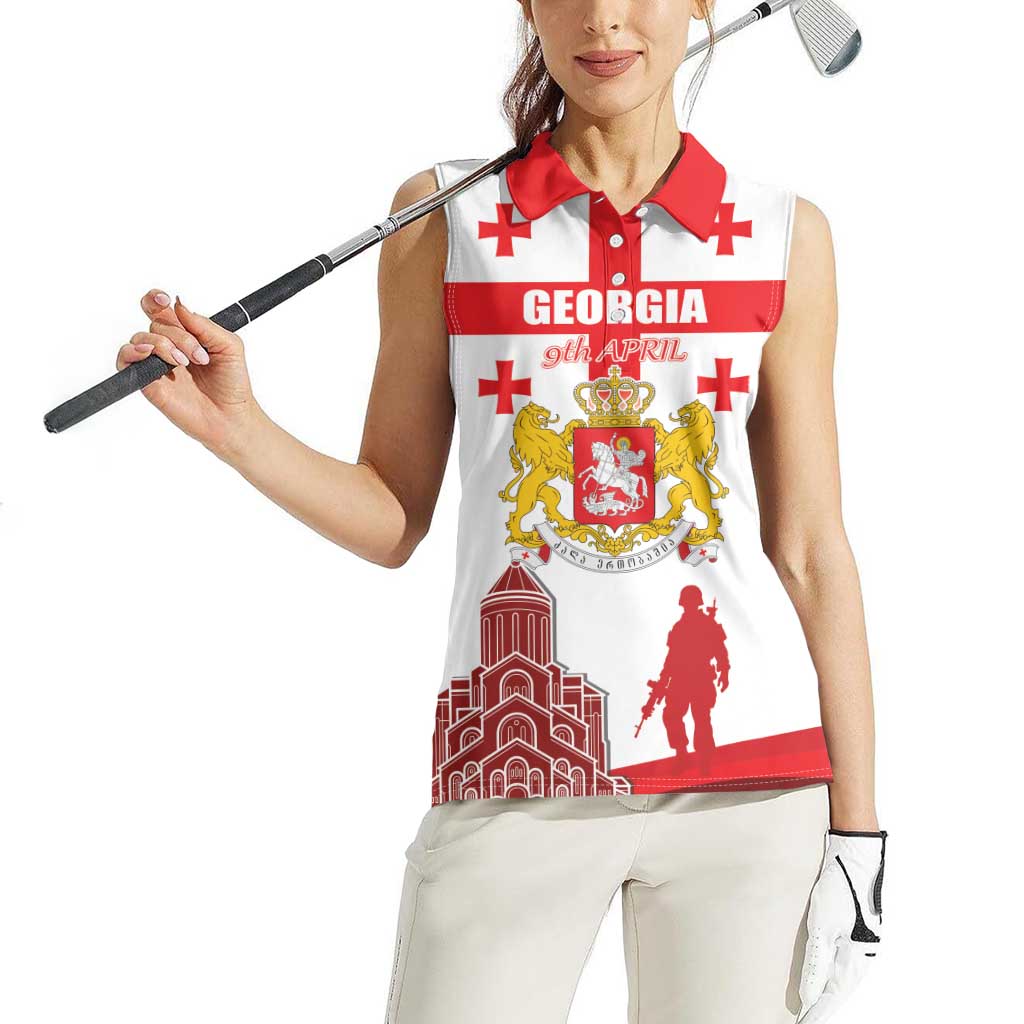 Personalized Georgia National Unity Day Women Sleeveless Polo Shirt 9th April with Coat of Arms and Flag