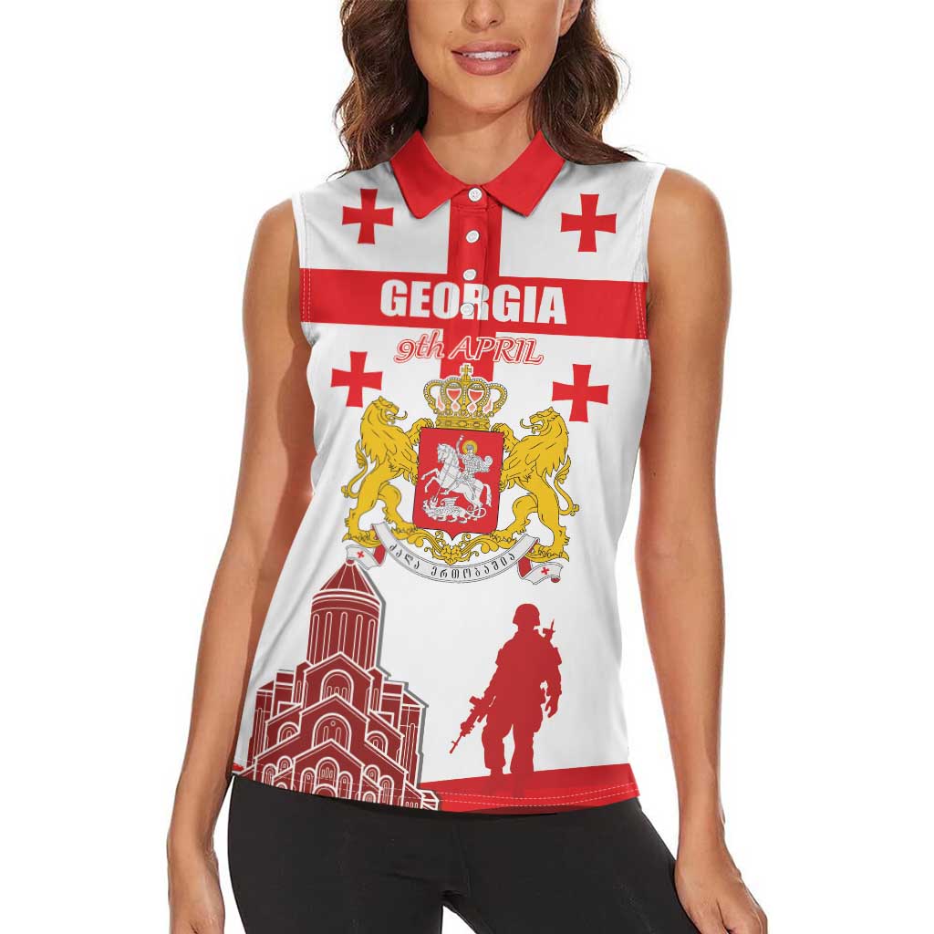 Personalized Georgia National Unity Day Women Sleeveless Polo Shirt 9th April with Coat of Arms and Flag