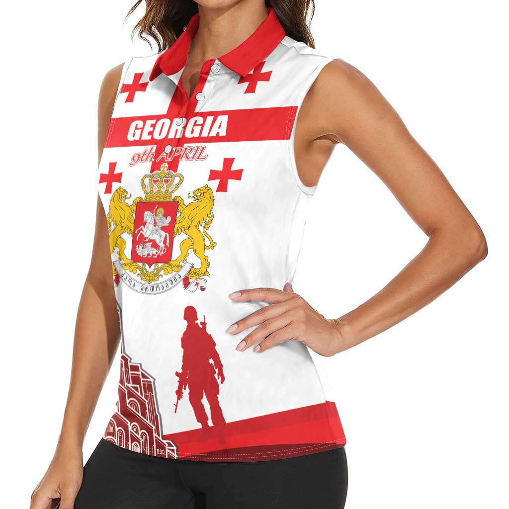 Personalized Georgia National Unity Day Women Sleeveless Polo Shirt 9th April with Coat of Arms and Flag