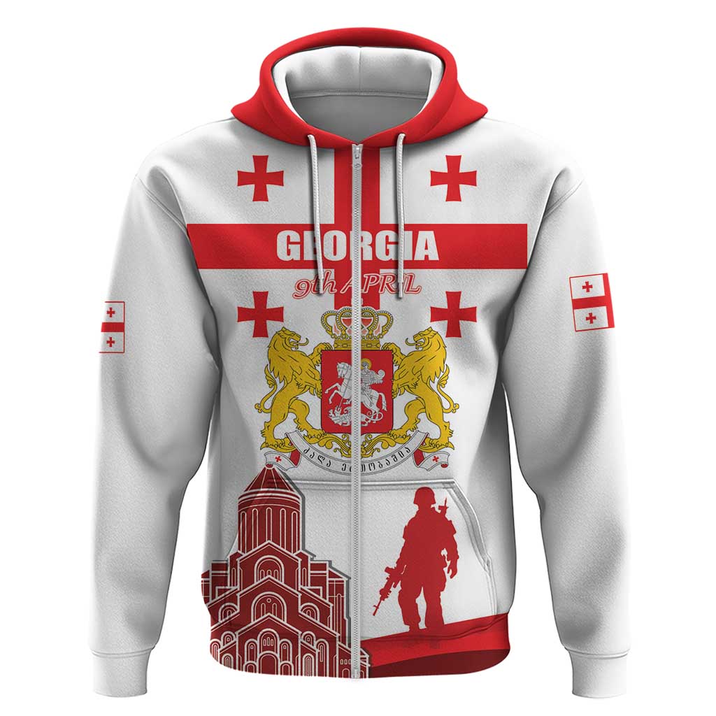 Personalized Georgia National Unity Day Zip Hoodie 9th April with Coat of Arms and Flag