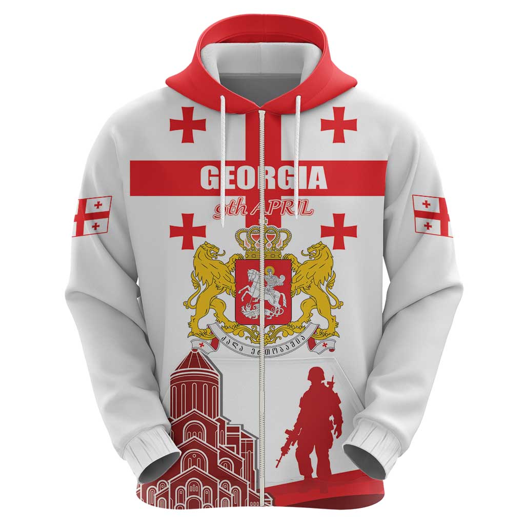 Personalized Georgia National Unity Day Zip Hoodie 9th April with Coat of Arms and Flag