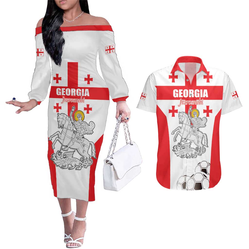 Custom Georgia Football We are Champions Couples Matching Off The Shoulder Long Sleeve Dress and Hawaiian Shirt Sporty Style with Coat of Arms