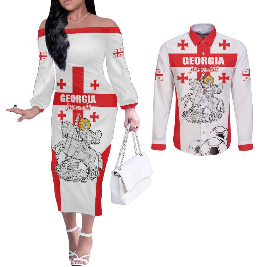 Custom Georgia Football We are Champions Couples Matching Off The Shoulder Long Sleeve Dress and Long Sleeve Button Shirt Sporty Style with Coat of Arms