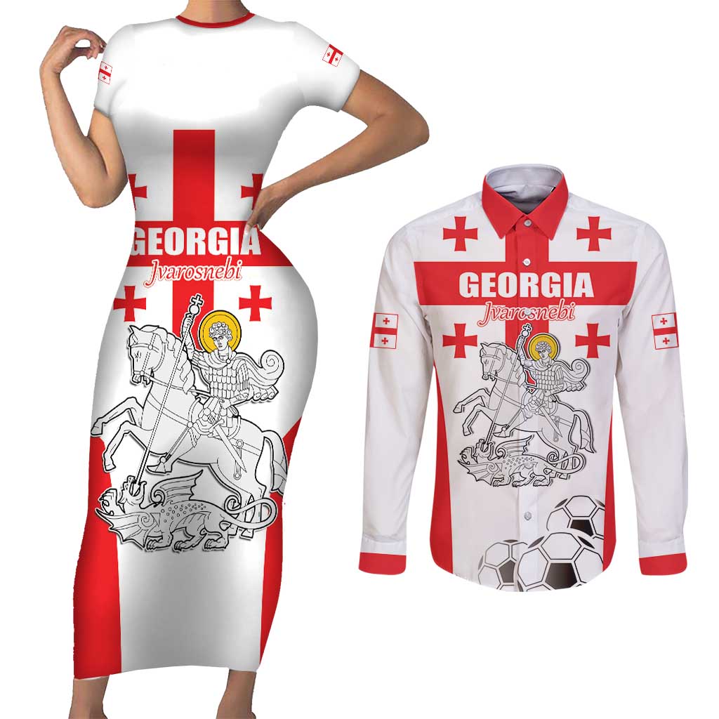 Custom Georgia Football We are Champions Couples Matching Short Sleeve Bodycon Dress and Long Sleeve Button Shirt Sporty Style with Coat of Arms