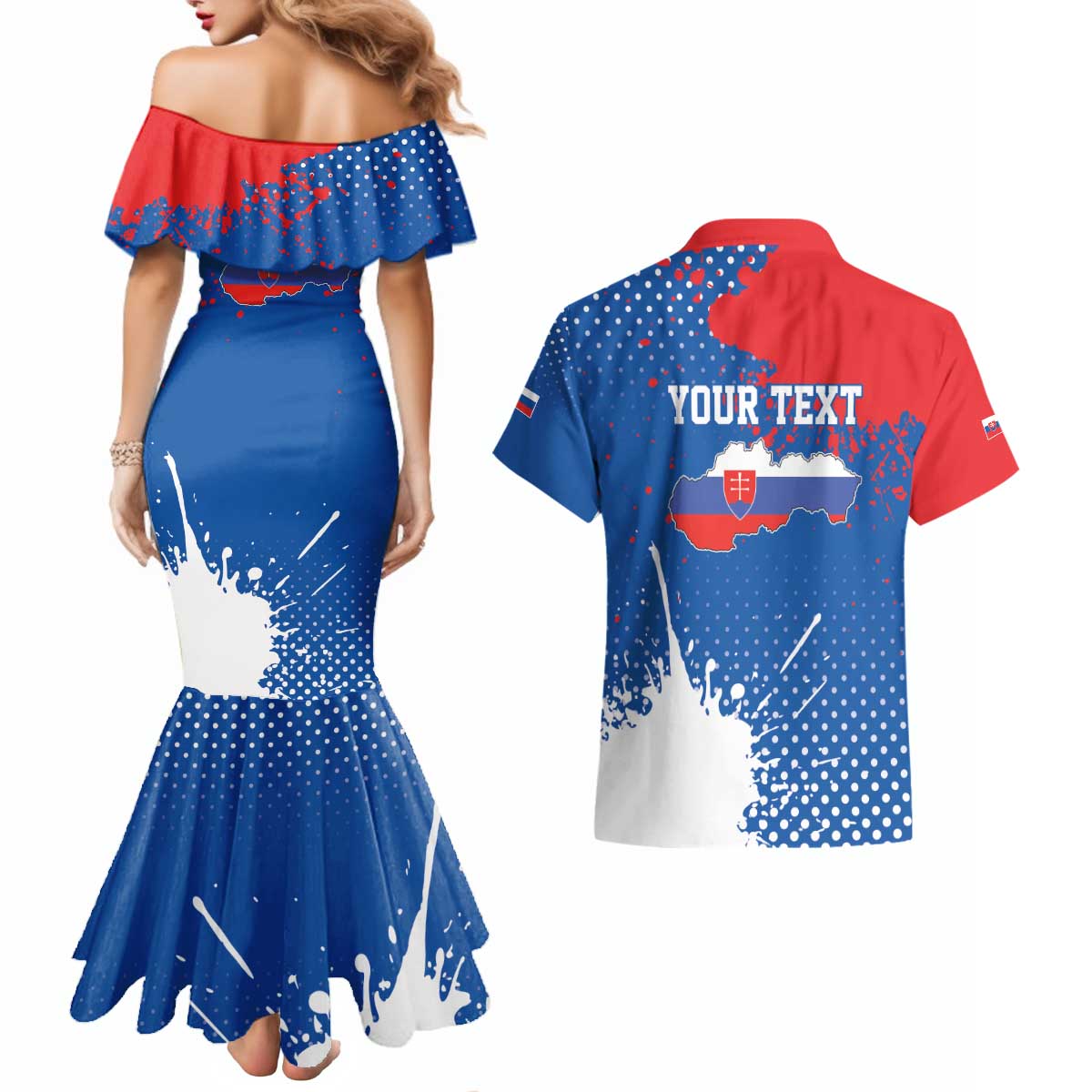 Personalized Slovakia Coat of Arms Couples Matching Mermaid Dress and Hawaiian Shirt Map Flag Style