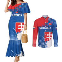 Personalized Slovakia Coat of Arms Couples Matching Mermaid Dress and Long Sleeve Button Shirt Map Flag Style