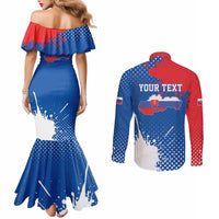 Personalized Slovakia Coat of Arms Couples Matching Mermaid Dress and Long Sleeve Button Shirt Map Flag Style