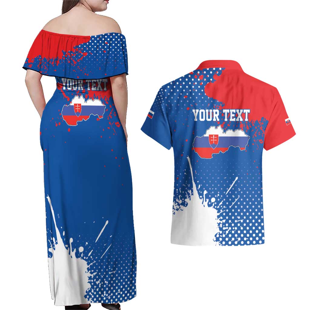 Personalized Slovakia Coat of Arms Couples Matching Off Shoulder Maxi Dress and Hawaiian Shirt Map Flag Style