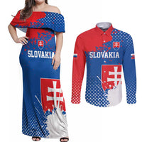 Personalized Slovakia Coat of Arms Couples Matching Off Shoulder Maxi Dress and Long Sleeve Button Shirt Map Flag Style