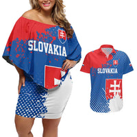 Personalized Slovakia Coat of Arms Couples Matching Off Shoulder Short Dress and Hawaiian Shirt Map Flag Style