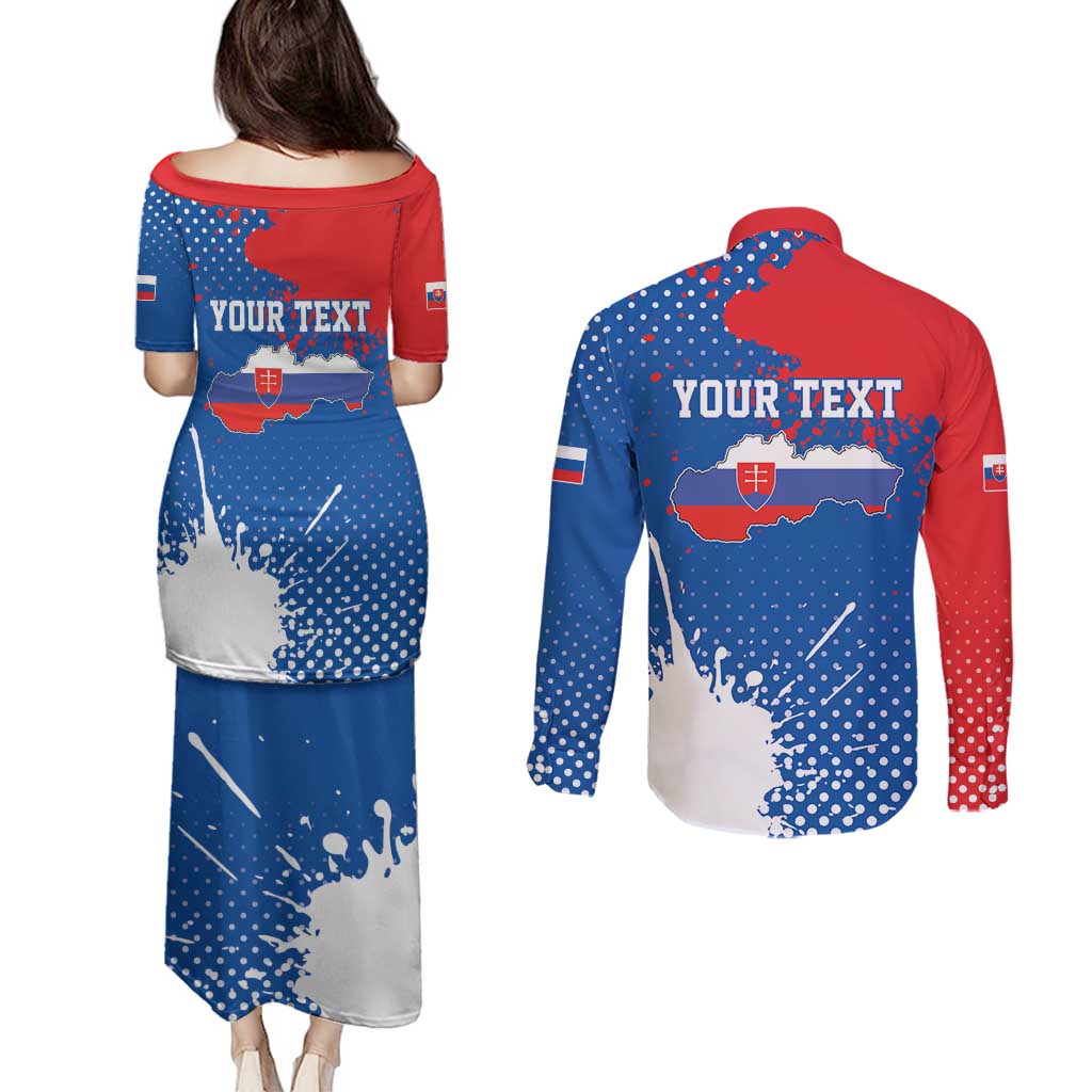 Personalized Slovakia Coat of Arms Couples Matching Puletasi and Long Sleeve Button Shirt Map Flag Style