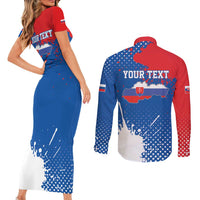 Personalized Slovakia Coat of Arms Couples Matching Short Sleeve Bodycon Dress and Long Sleeve Button Shirt Map Flag Style