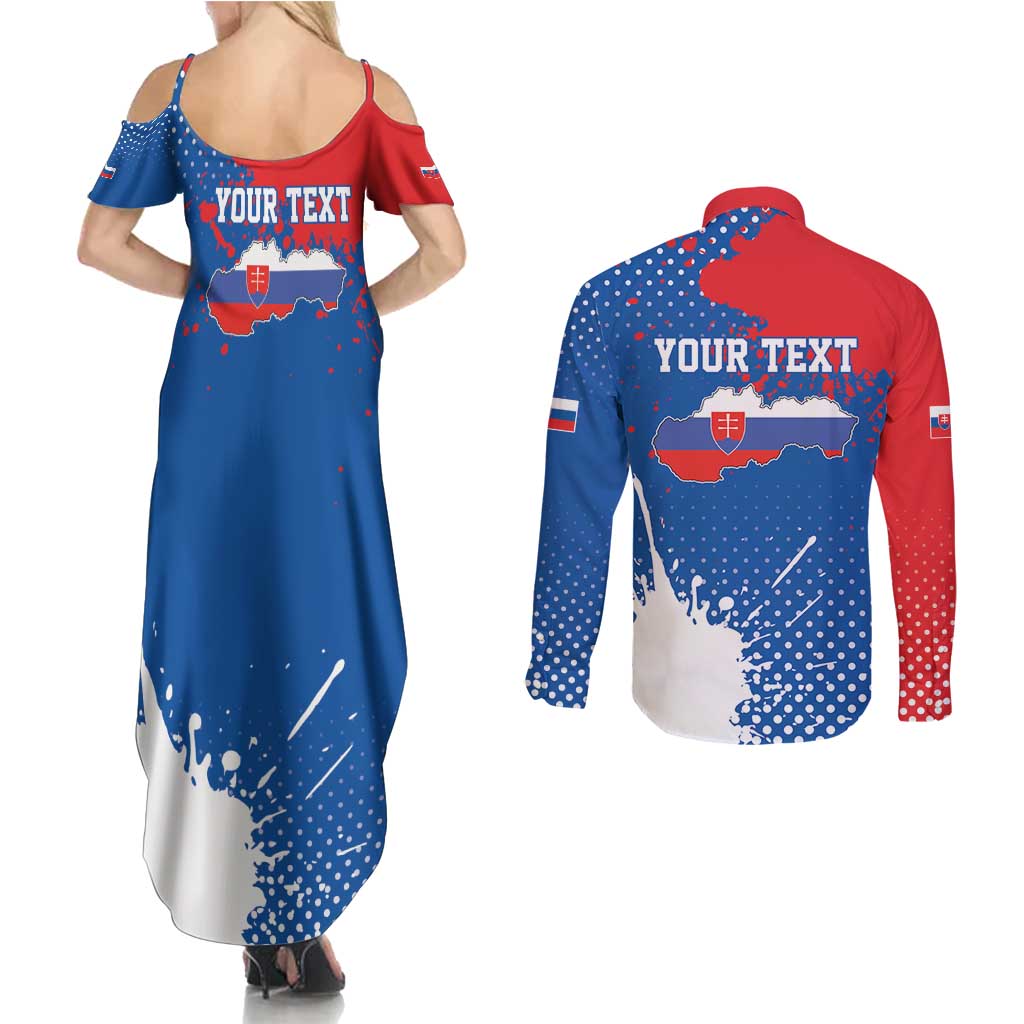 Personalized Slovakia Coat of Arms Couples Matching Summer Maxi Dress and Long Sleeve Button Shirt Map Flag Style