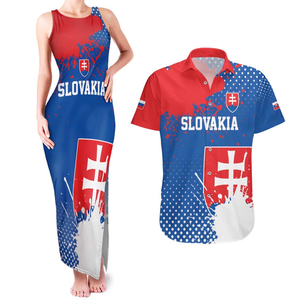 Personalized Slovakia Coat of Arms Couples Matching Tank Maxi Dress and Hawaiian Shirt Map Flag Style