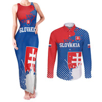 Personalized Slovakia Coat of Arms Couples Matching Tank Maxi Dress and Long Sleeve Button Shirt Map Flag Style