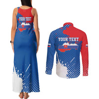 Personalized Slovakia Coat of Arms Couples Matching Tank Maxi Dress and Long Sleeve Button Shirt Map Flag Style