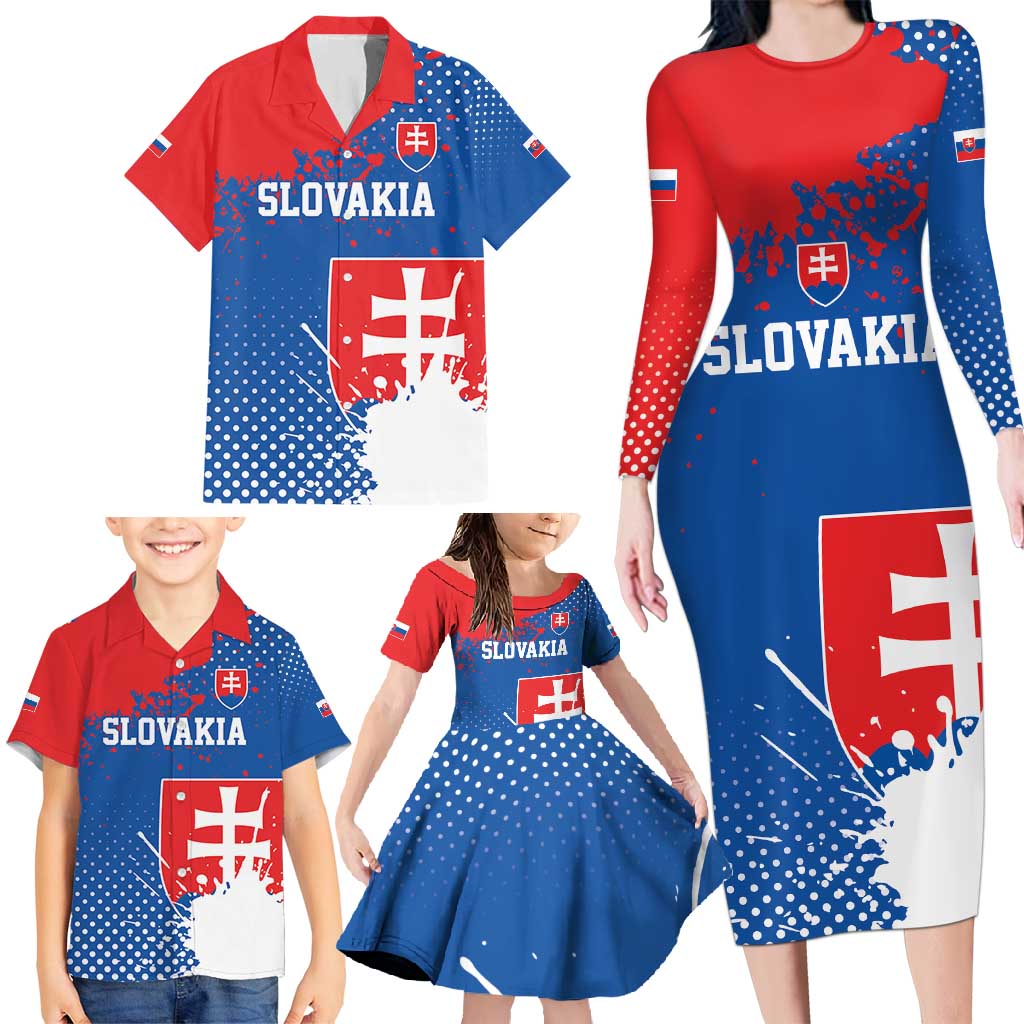 Personalized Slovakia Coat of Arms Family Matching Long Sleeve Bodycon Dress and Hawaiian Shirt Map Flag Style
