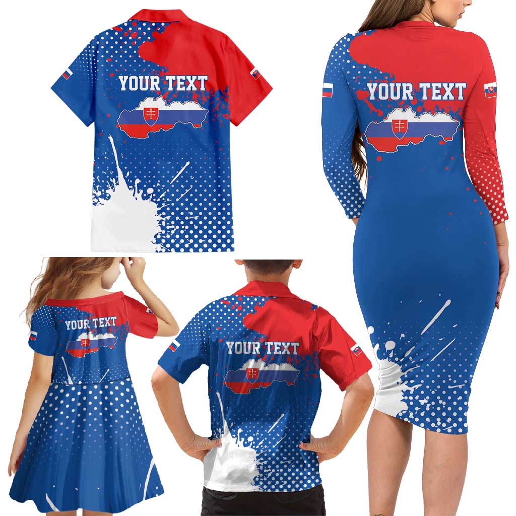 Personalized Slovakia Coat of Arms Family Matching Long Sleeve Bodycon Dress and Hawaiian Shirt Map Flag Style