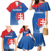 Personalized Slovakia Coat of Arms Family Matching Mermaid Dress and Hawaiian Shirt Map Flag Style