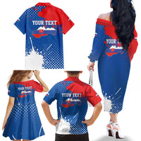 Personalized Slovakia Coat of Arms Family Matching Off The Shoulder Long Sleeve Dress and Hawaiian Shirt Map Flag Style
