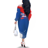 Personalized Slovakia Coat of Arms Family Matching Off The Shoulder Long Sleeve Dress and Hawaiian Shirt Map Flag Style