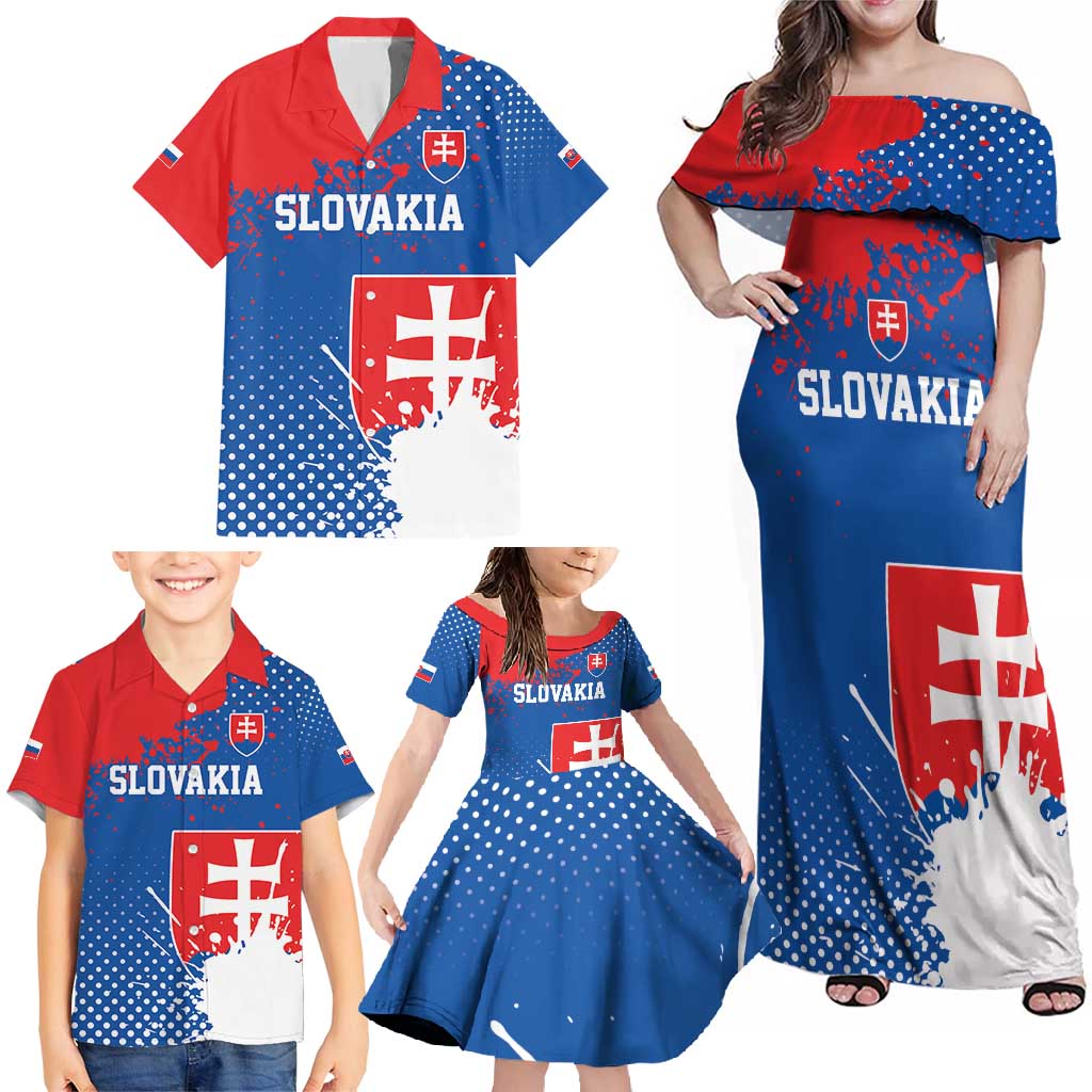 Personalized Slovakia Coat of Arms Family Matching Off Shoulder Maxi Dress and Hawaiian Shirt Map Flag Style