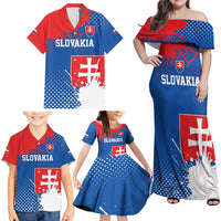 Personalized Slovakia Coat of Arms Family Matching Off Shoulder Maxi Dress and Hawaiian Shirt Map Flag Style