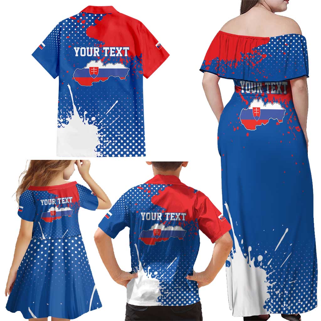 Personalized Slovakia Coat of Arms Family Matching Off Shoulder Maxi Dress and Hawaiian Shirt Map Flag Style