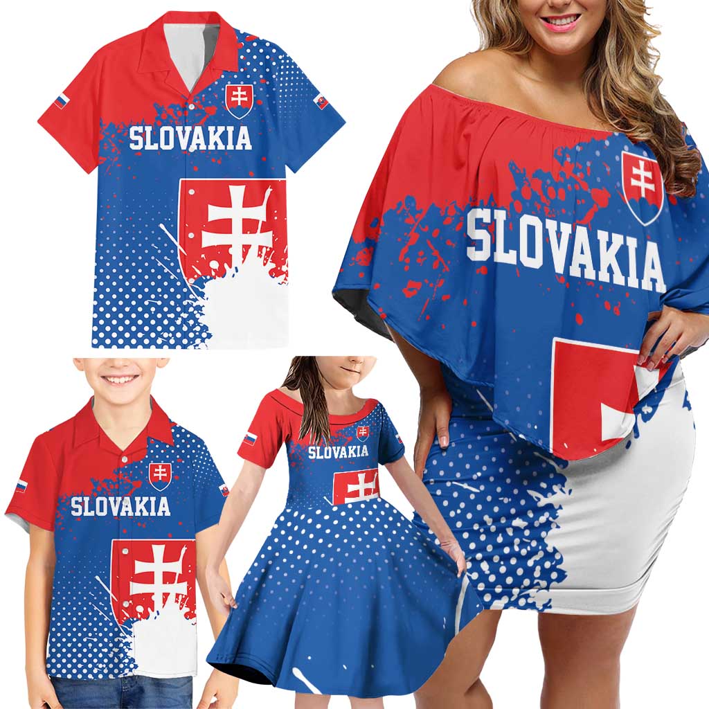 Personalized Slovakia Coat of Arms Family Matching Off Shoulder Short Dress and Hawaiian Shirt Map Flag Style