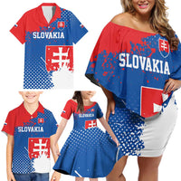 Personalized Slovakia Coat of Arms Family Matching Off Shoulder Short Dress and Hawaiian Shirt Map Flag Style