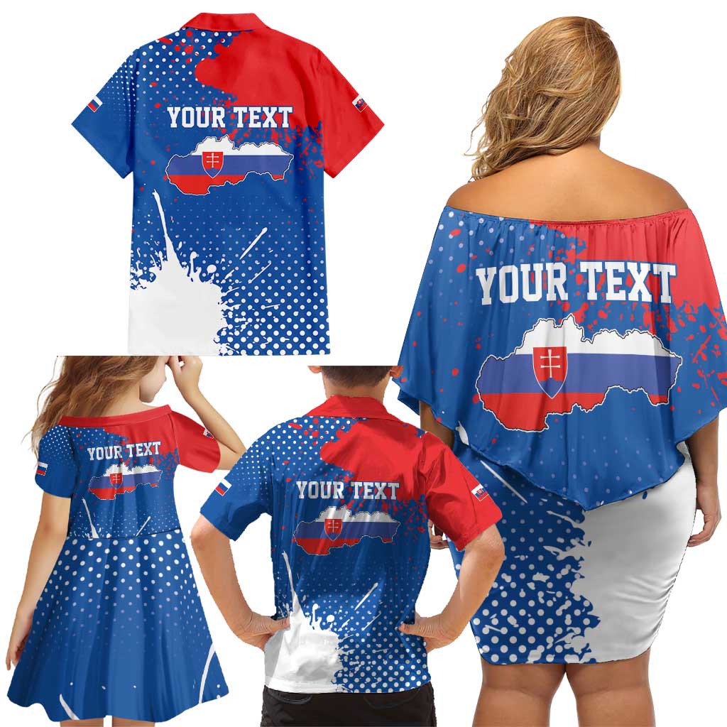 Personalized Slovakia Coat of Arms Family Matching Off Shoulder Short Dress and Hawaiian Shirt Map Flag Style