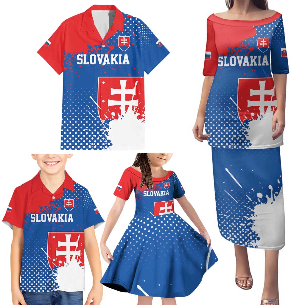 Personalized Slovakia Coat of Arms Family Matching Puletasi and Hawaiian Shirt Map Flag Style