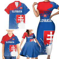 Personalized Slovakia Coat of Arms Family Matching Short Sleeve Bodycon Dress and Hawaiian Shirt Map Flag Style