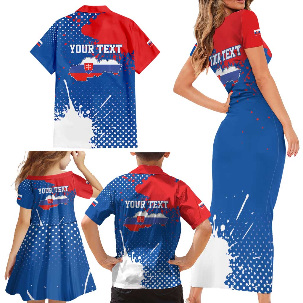 Personalized Slovakia Coat of Arms Family Matching Short Sleeve Bodycon Dress and Hawaiian Shirt Map Flag Style