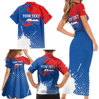Personalized Slovakia Coat of Arms Family Matching Short Sleeve Bodycon Dress and Hawaiian Shirt Map Flag Style