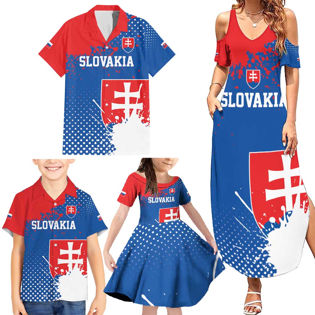 Personalized Slovakia Coat of Arms Family Matching Summer Maxi Dress and Hawaiian Shirt Map Flag Style