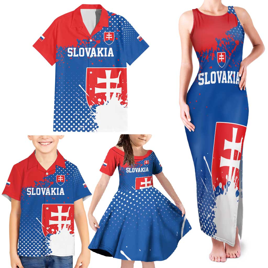 Personalized Slovakia Coat of Arms Family Matching Tank Maxi Dress and Hawaiian Shirt Map Flag Style